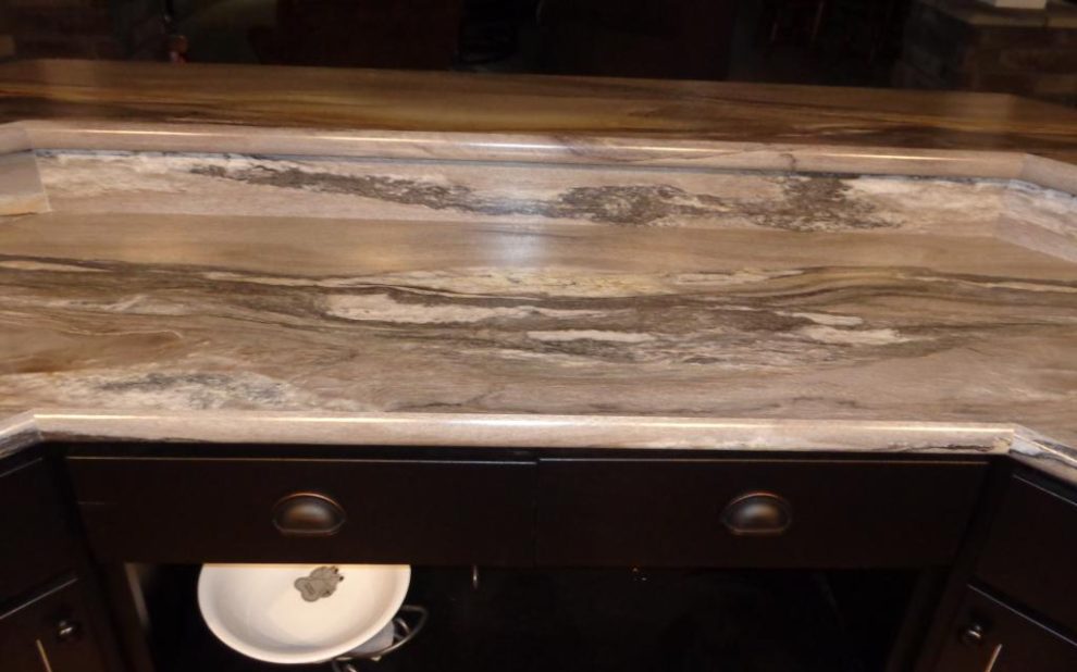 Two Level Basement Bar - Laminate Backsplash On The Wall