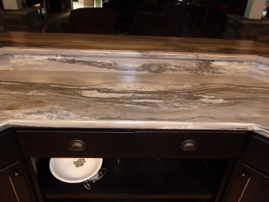 Two Level Basement Bar - Laminate Backsplash On The Wall